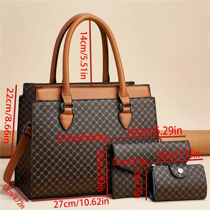 2025 Elegant New Color Block Three-Piece Set - Large Capacity Tote, Shoulder & Crossbody Bags for Women