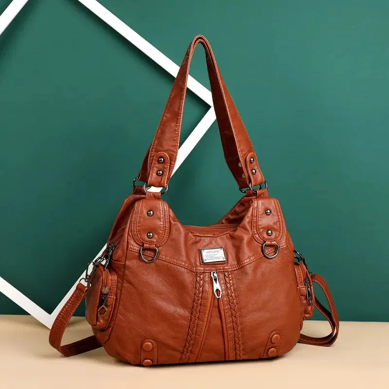 New large capacity soft leather shoulder bag