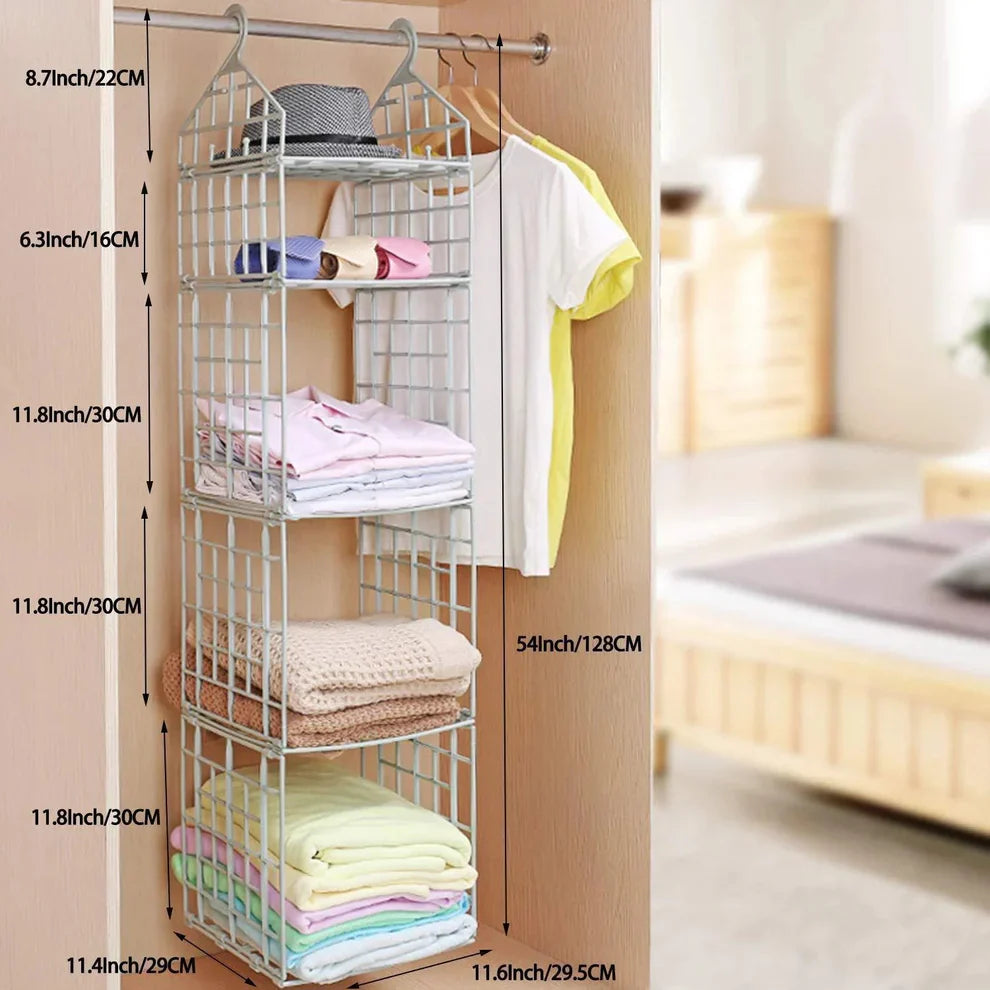 Space-Saving Foldable Wardrobe Organizer – Multi-Layer Hanging Closet Shelves for Clothes, Underwear, and Dormitory Storage (Set of 2)