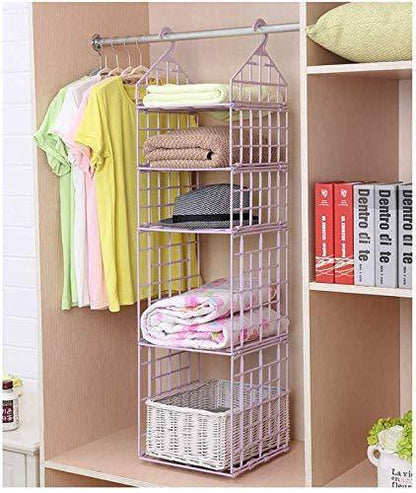 Space-Saving Foldable Wardrobe Organizer – Multi-Layer Hanging Closet Shelves for Clothes, Underwear, and Dormitory Storage (Set of 2)